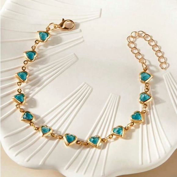 ⚠️Clearance Blue Rhinestone Heart Charm Yellow Gold Bracelet SS - Picture 3 of 4